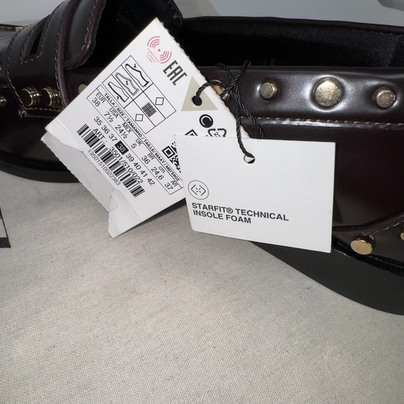 Zara Studded Penny Loafer Shoes Womens Size 7.5 Brown Gold Slip On Flats - Picture 9 of 10